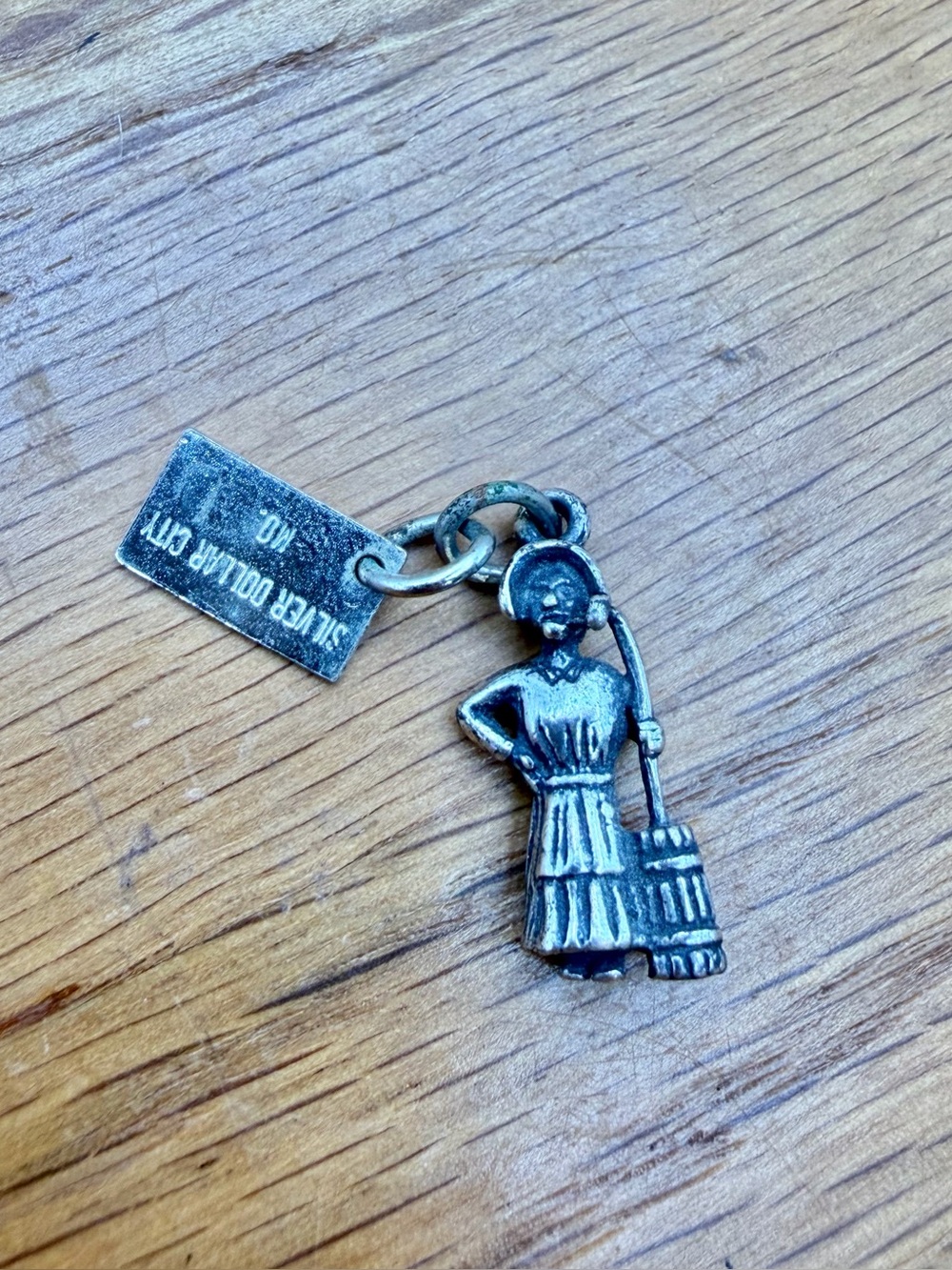 Vintage Sterling Silver Bracelet Charm Farmer Women Figurine Silver Dollar City